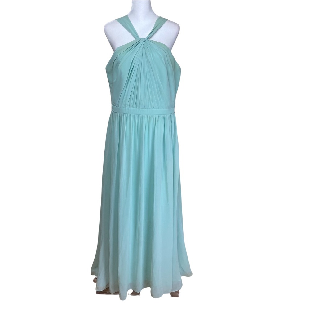 #LEVKOFF Mint Green Grecian Maxi Ruched Halter Prom Bridesmaids Gown 14